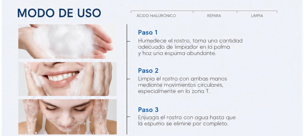 Limpiador facial con ácido hialurónico - Lavado facial hidratante para pieles secas y sensibles - Fórmula de limpieza profunda e hidratación