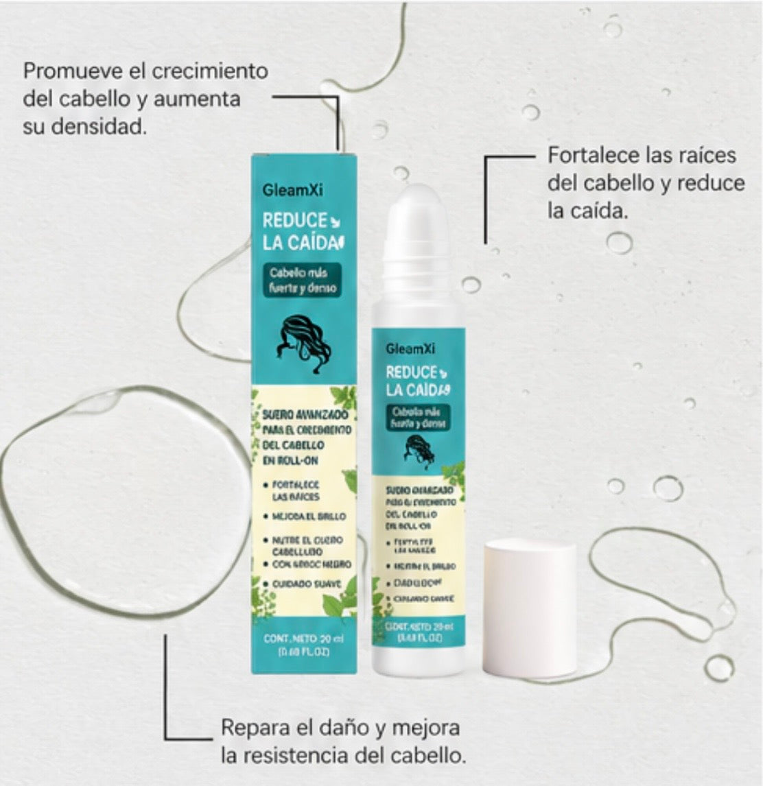 Suero roll-on avanzado para el crecimiento del cabello - Fortalece las raíces y reduce la rotura