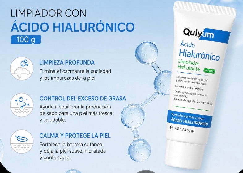 Limpiador facial con ácido hialurónico - Lavado facial hidratante para pieles secas y sensibles - Fórmula de limpieza profunda e hidratación