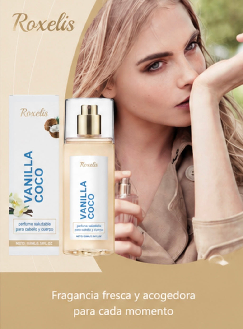 Roxelis Vanilla Coconut Hair & Body Perfume Brus - Fragancia de larga duración