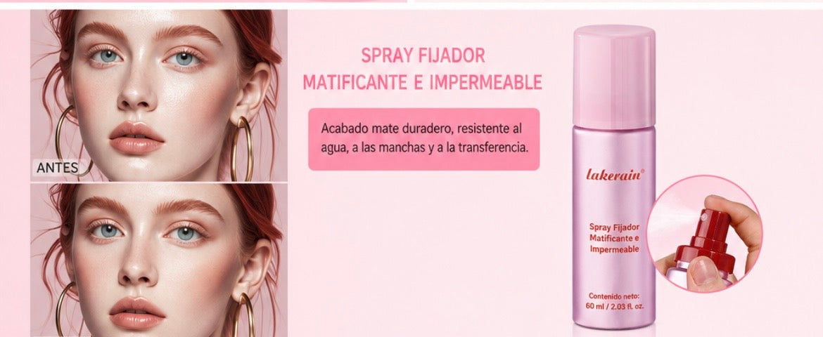 Spray de fijación mate de larga duración - Bruma de maquillaje impermeable