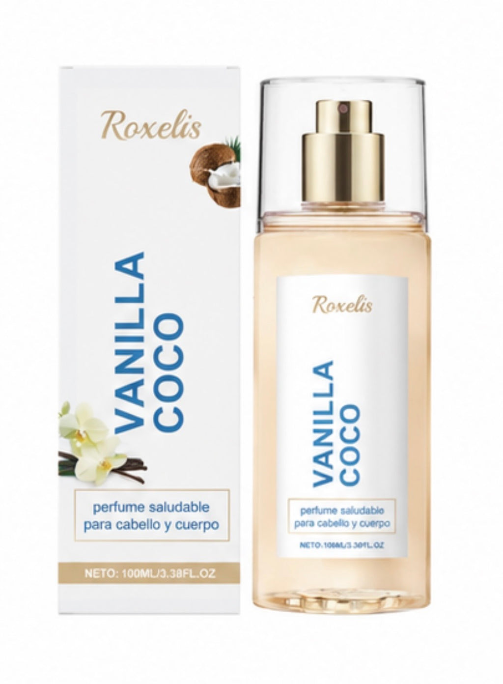 Roxelis Vanilla Coconut Hair & Body Perfume Brus - Fragancia de larga duración