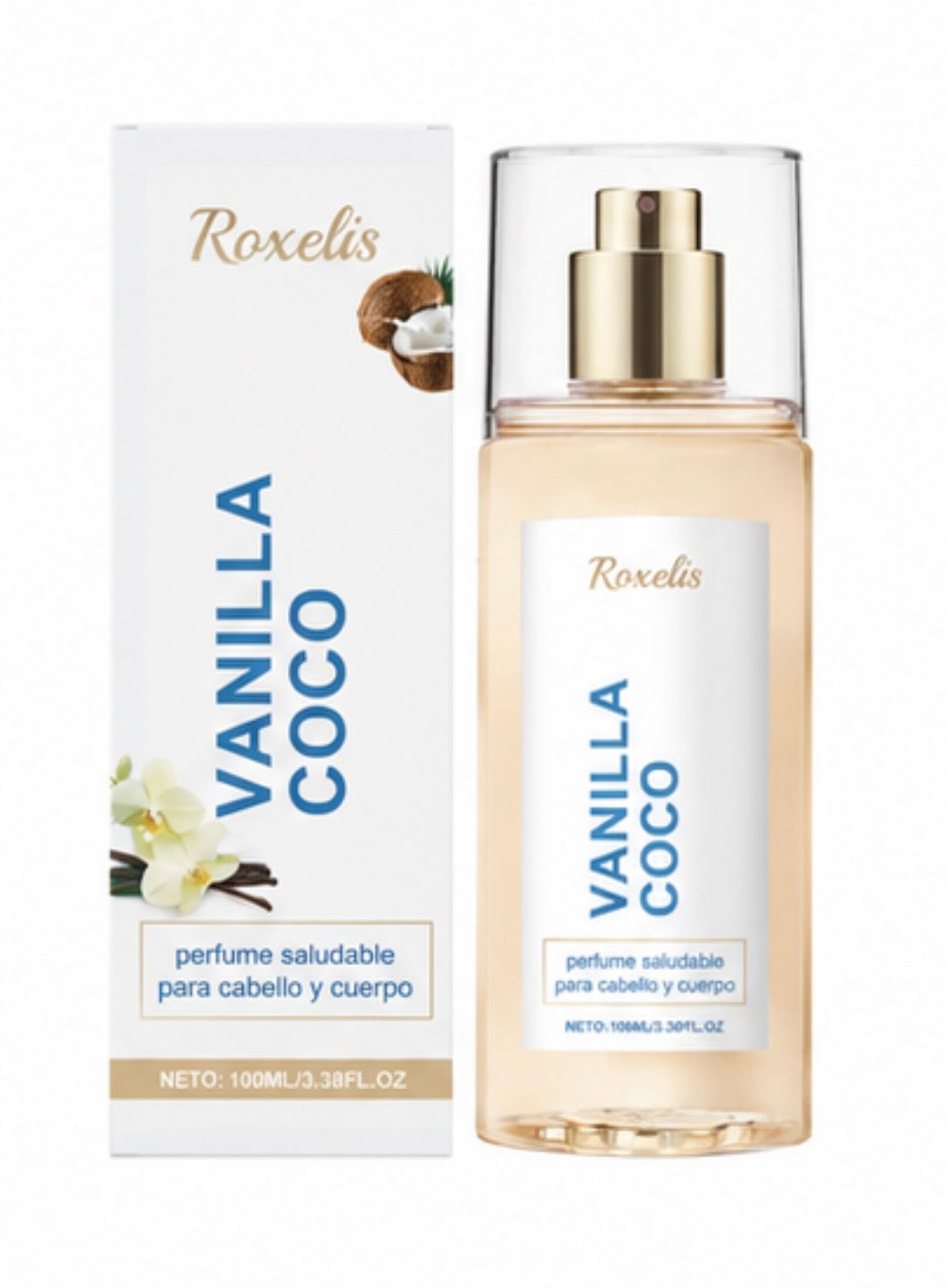 Roxelis Vanilla Coconut Hair & Body Perfume Brus - Fragancia de larga duración